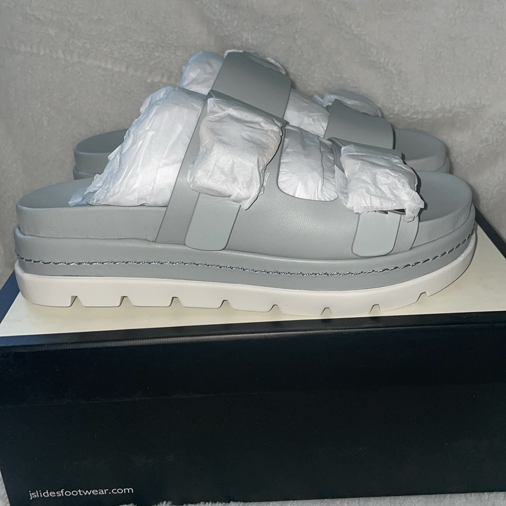 NWT J/SLIDES BAHA Light Grey Leather Sandal - Picture 8 of 14